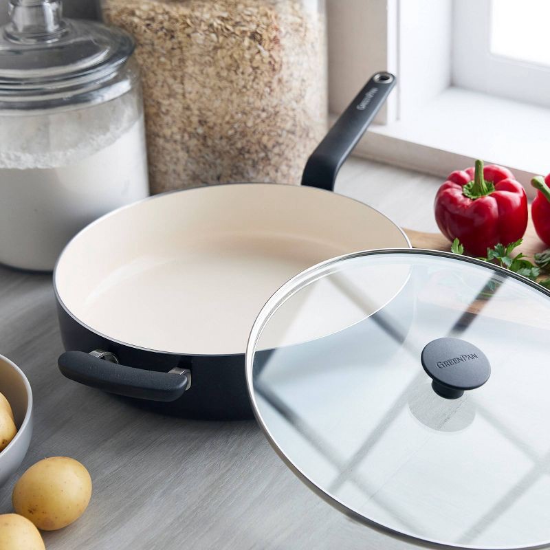 slide 2 of 9, GreenPan Rio Advanced 5qt Ceramic Nonstick Saute Pan with Lid Black, 5 qt