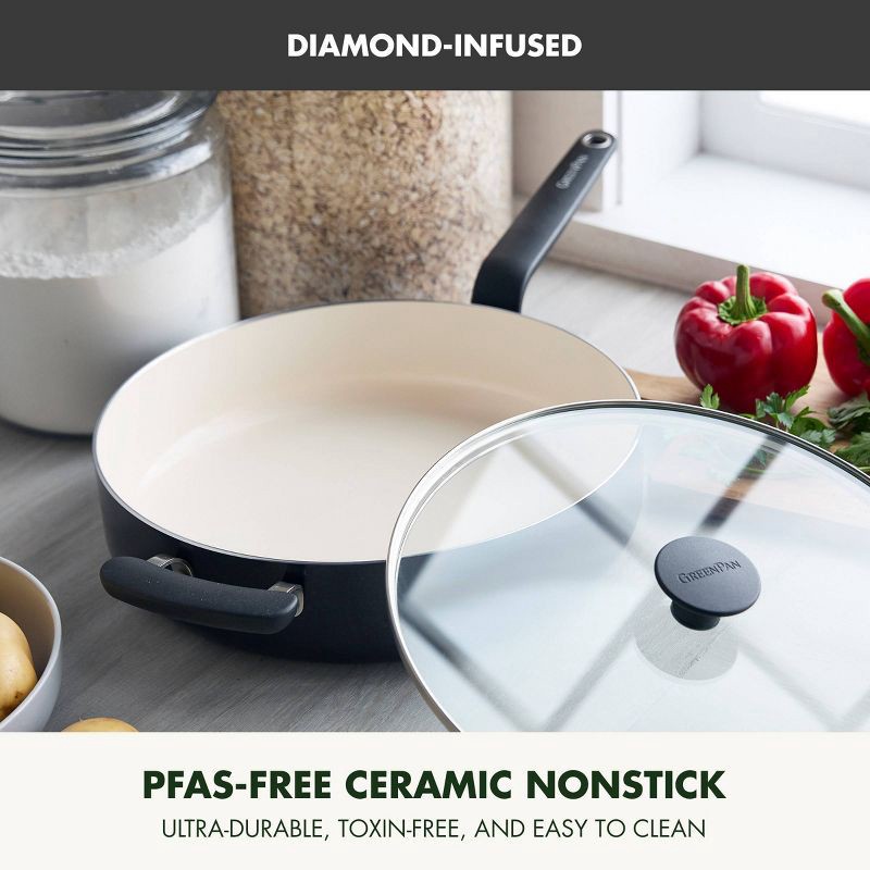 slide 3 of 9, GreenPan Rio Advanced 5qt Ceramic Nonstick Saute Pan with Lid Black, 5 qt