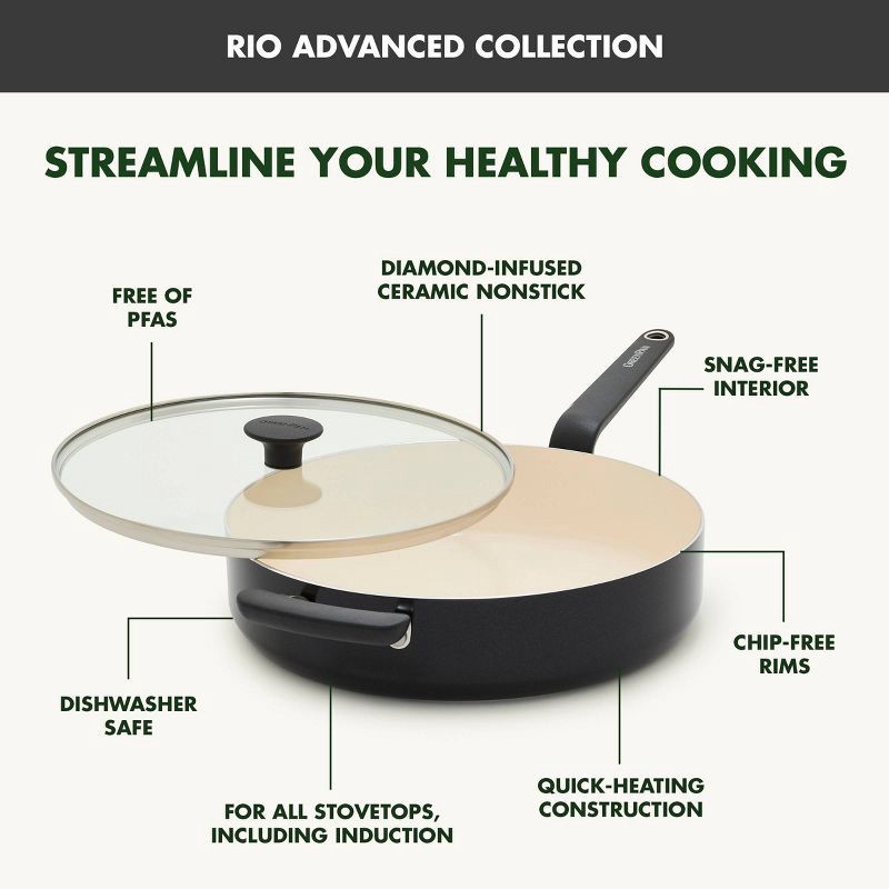 slide 4 of 9, GreenPan Rio Advanced 5qt Ceramic Nonstick Saute Pan with Lid Black, 5 qt