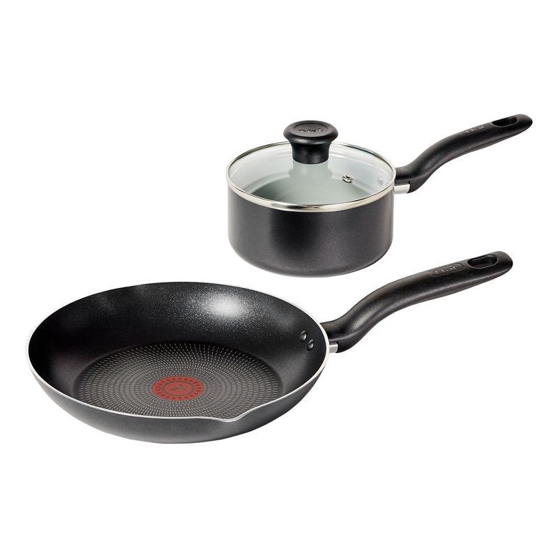 slide 1 of 11, T-Fal Simply Cook 3pc Nonstick 2qt Sauce Pan with Lid and 10.5" Fry Pan Cookware Set Black, 3 ct, 2 qt