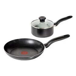 T-Fal Simply Cook 3pc Nonstick 2qt Sauce Pan with Lid and 10.5" Fry Pan Cookware Set Black