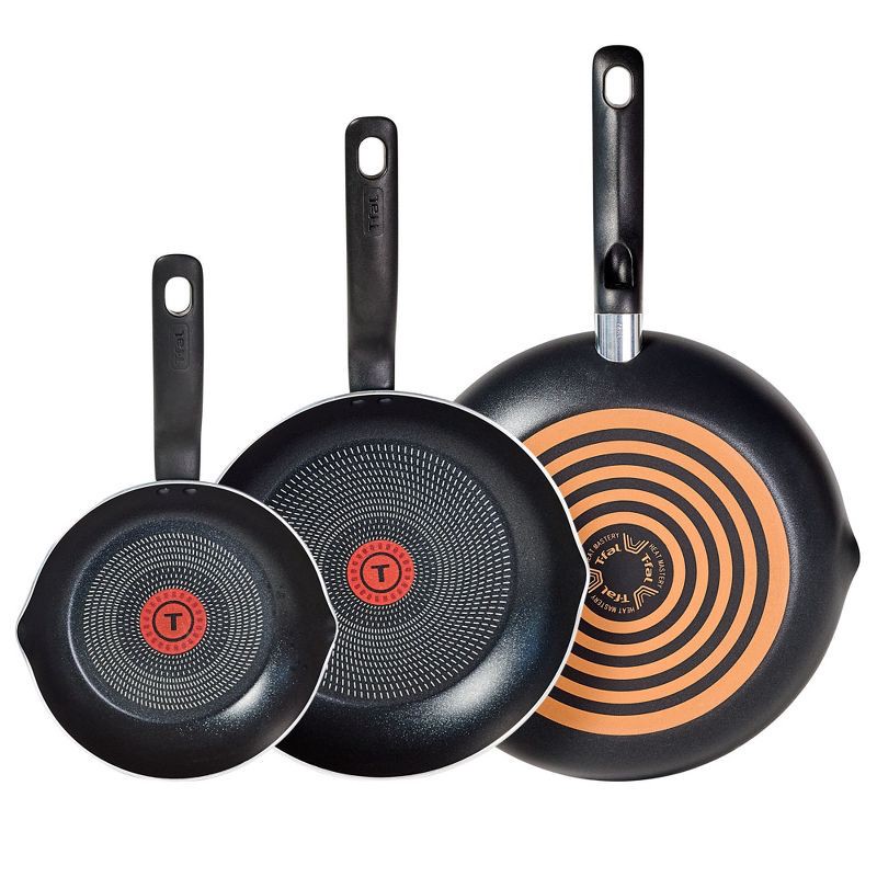 slide 1 of 10, T-Fal Simply Cook 3pc (8", 10.5" and 12") Nonstick Fry Pan Set Black, 3 ct