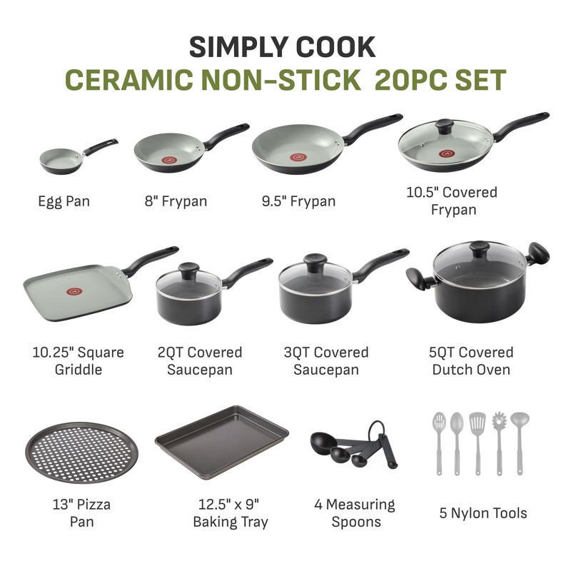 slide 2 of 11, T-Fal Simply Cook 20pc Ceramic Nonstick Cookware Set Black, 20 ct