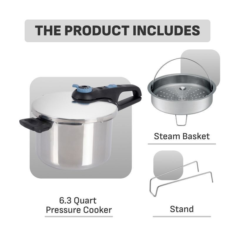 slide 2 of 10, T-Fal 6qt Stainless Steel Pressure Cooker with Straining Basket, 6 qt