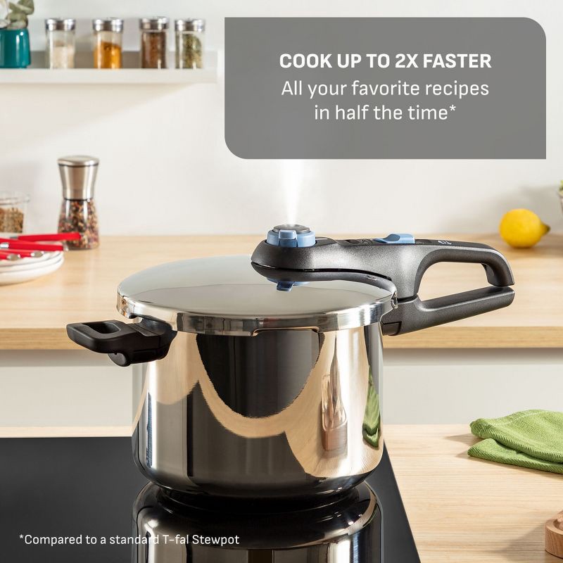 slide 3 of 10, T-Fal 6qt Stainless Steel Pressure Cooker with Straining Basket, 6 qt
