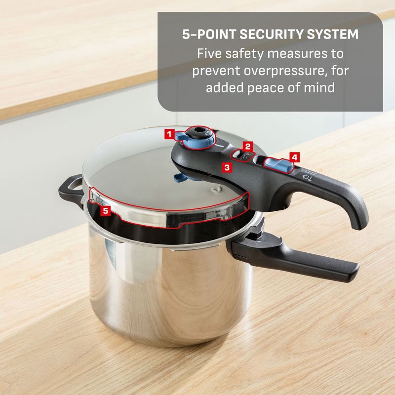 slide 4 of 10, T-Fal 6qt Stainless Steel Pressure Cooker with Straining Basket, 6 qt