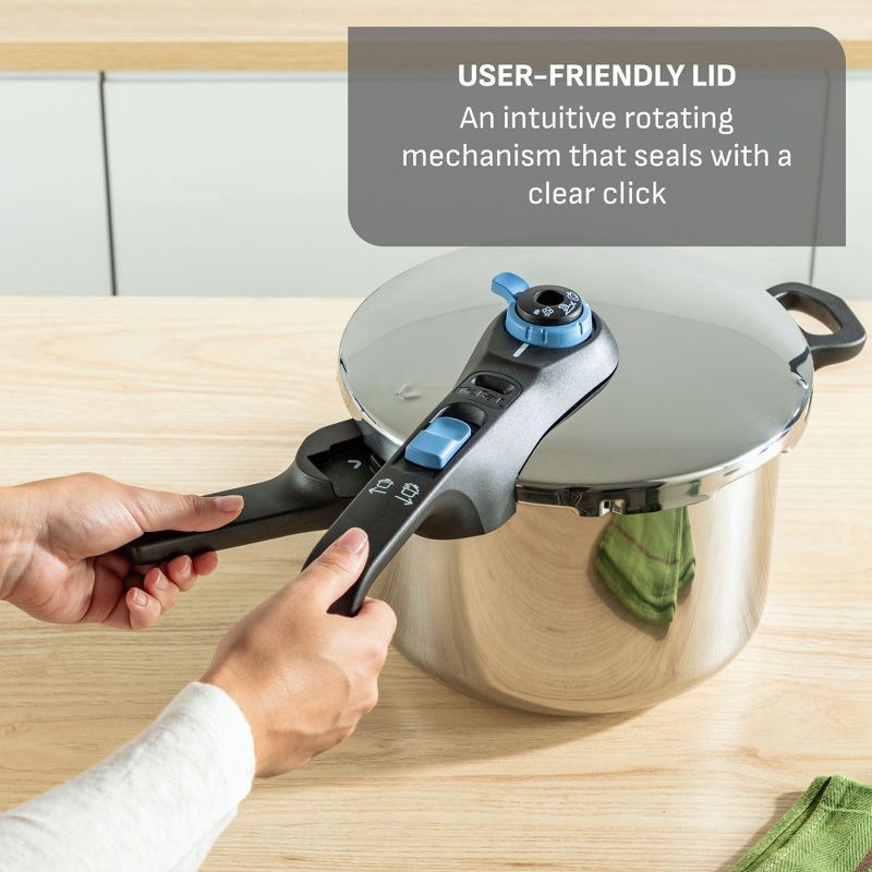 slide 5 of 10, T-Fal 6qt Stainless Steel Pressure Cooker with Straining Basket, 6 qt