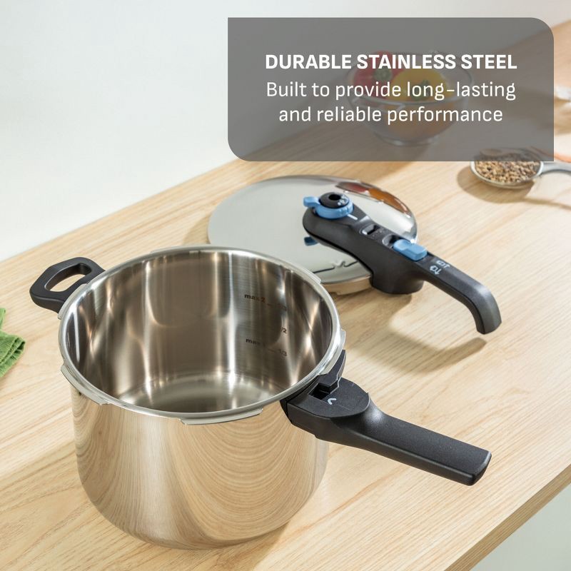slide 7 of 10, T-Fal 6qt Stainless Steel Pressure Cooker with Straining Basket, 6 qt