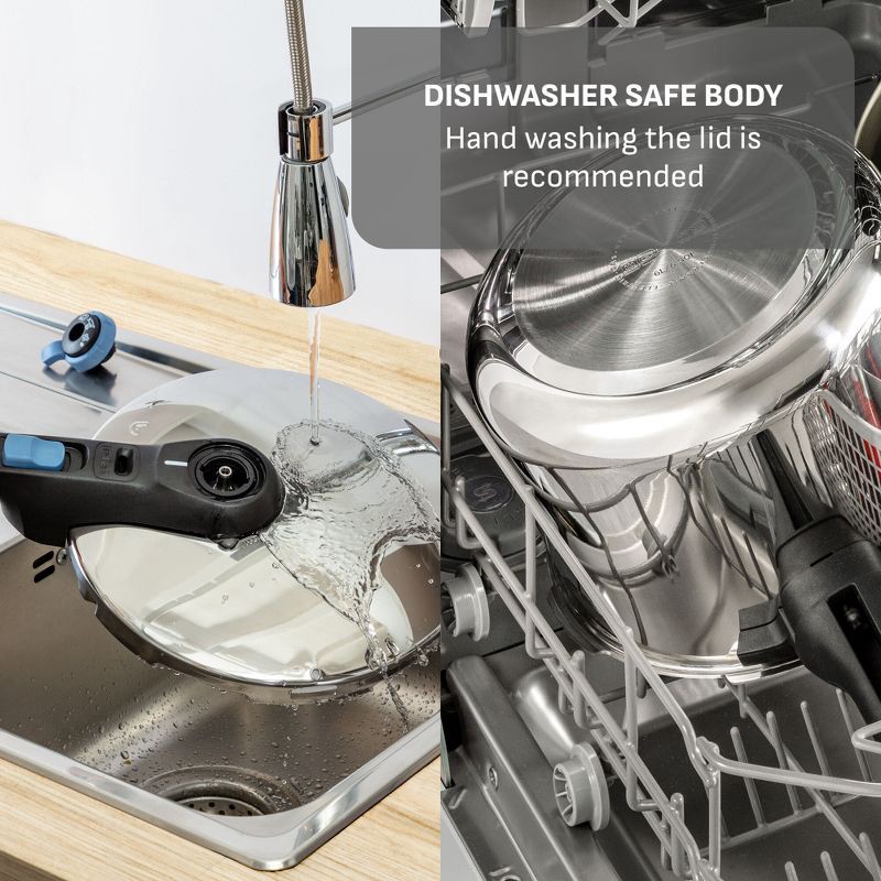 slide 8 of 10, T-Fal 6qt Stainless Steel Pressure Cooker with Straining Basket, 6 qt