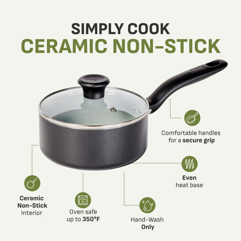 slide 8 of 9, T-Fal Simply Cook 1.5qt Ceramic Nonstick Sauce Pan with Lid Black, 1.5 qt
