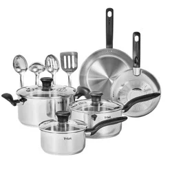 T-Fal Simply Cook 12pc Stainless Steel Cookware Set Gray