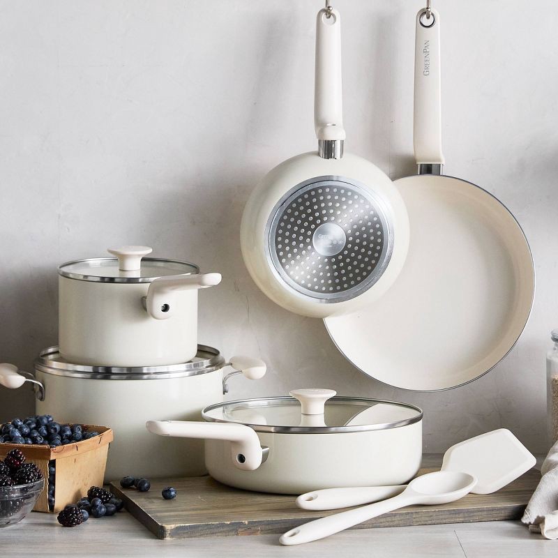 slide 2 of 10, GreenPan Rio Advanced 10pc Ceramic Nonstick Cookware Set Cream, 10 ct