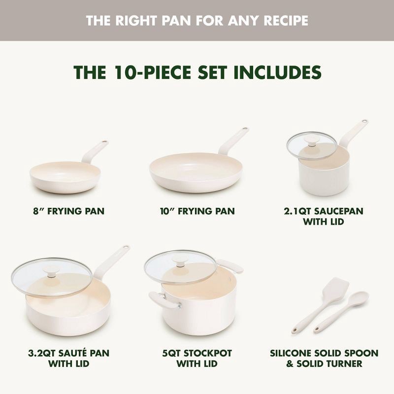slide 4 of 10, GreenPan Rio Advanced 10pc Ceramic Nonstick Cookware Set Cream, 10 ct