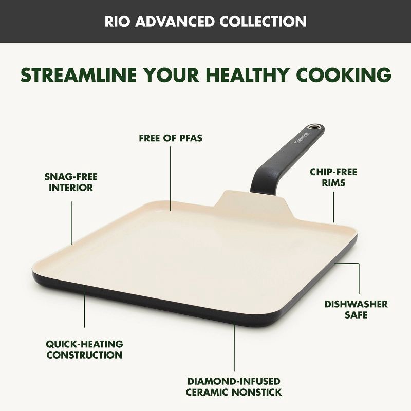 slide 4 of 8, GreenPan Rio Advanced 11" Ceramic Nonstick Griddle Black, 1 ct
