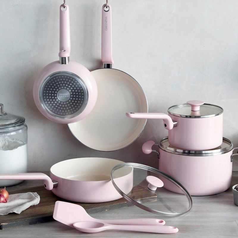 slide 2 of 10, GreenPan Rio Advanced 10pc Ceramic Nonstick Cookware Set Pink, 10 ct