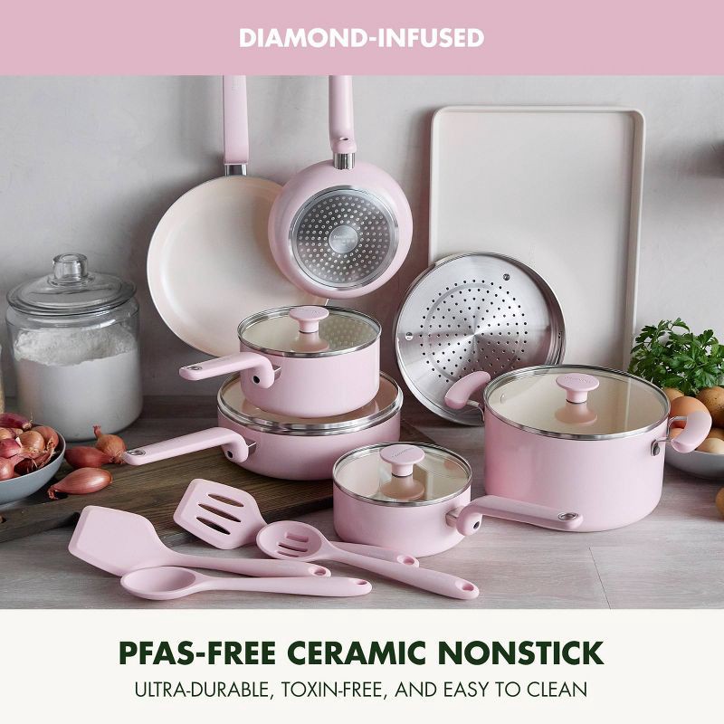 slide 3 of 10, GreenPan Rio Advanced 10pc Ceramic Nonstick Cookware Set Pink, 10 ct