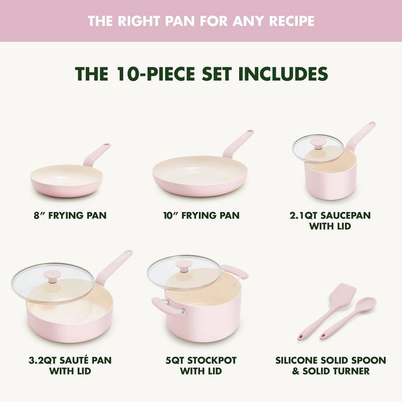 slide 4 of 10, GreenPan Rio Advanced 10pc Ceramic Nonstick Cookware Set Pink, 10 ct