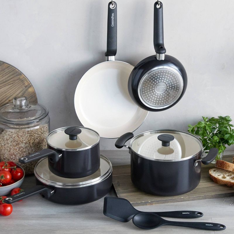 slide 2 of 10, GreenPan Rio Advanced 10pc Ceramic Nonstick Cookware Set Black, 10 ct