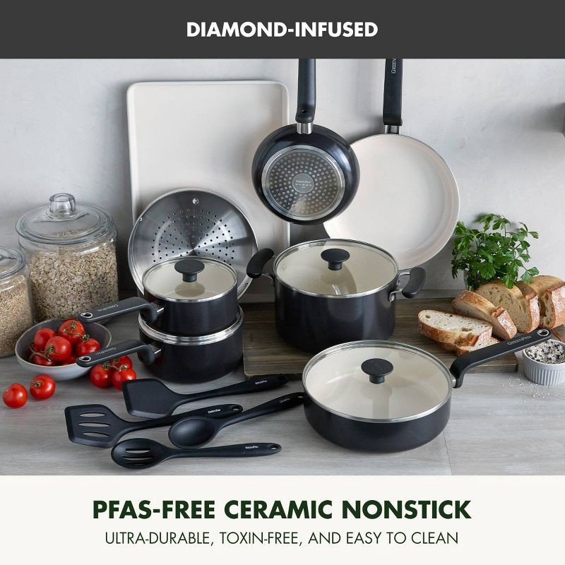 slide 3 of 10, GreenPan Rio Advanced 16pc Ceramic Nonstick Cookware Set Black, 16 ct