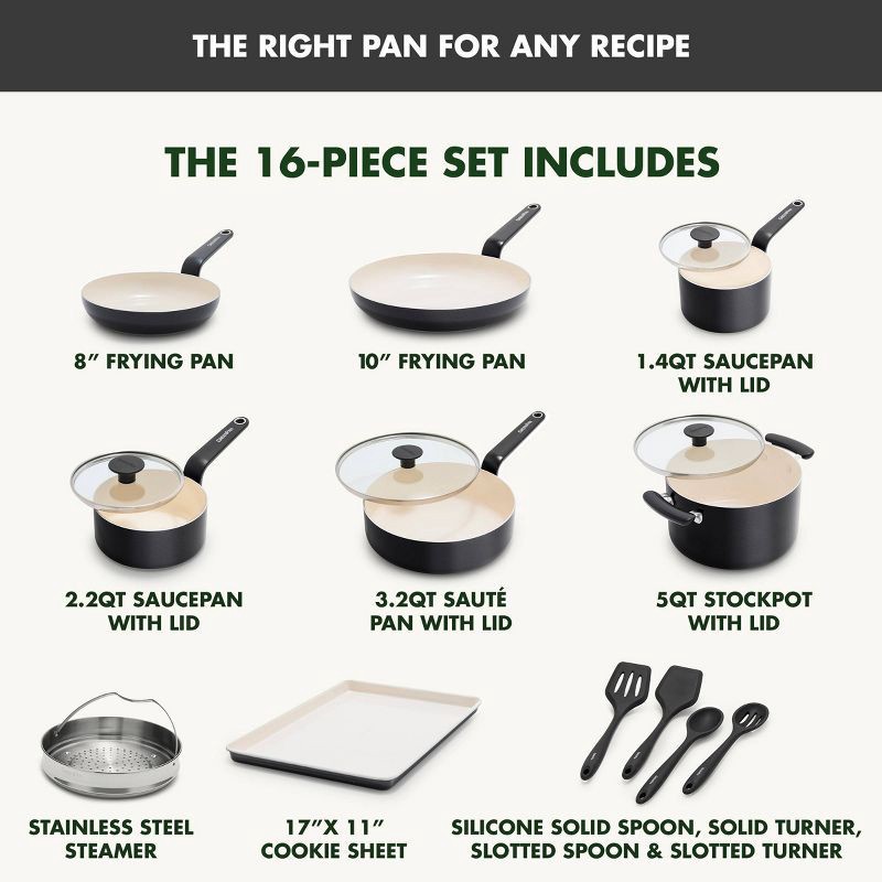 slide 4 of 10, GreenPan Rio Advanced 16pc Ceramic Nonstick Cookware Set Black, 16 ct