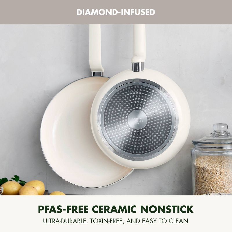 slide 3 of 9, GreenPan Rio Advanced 2pc (10" and 12") Ceramic Nonstick Fry Pan Set Cream, 2 ct