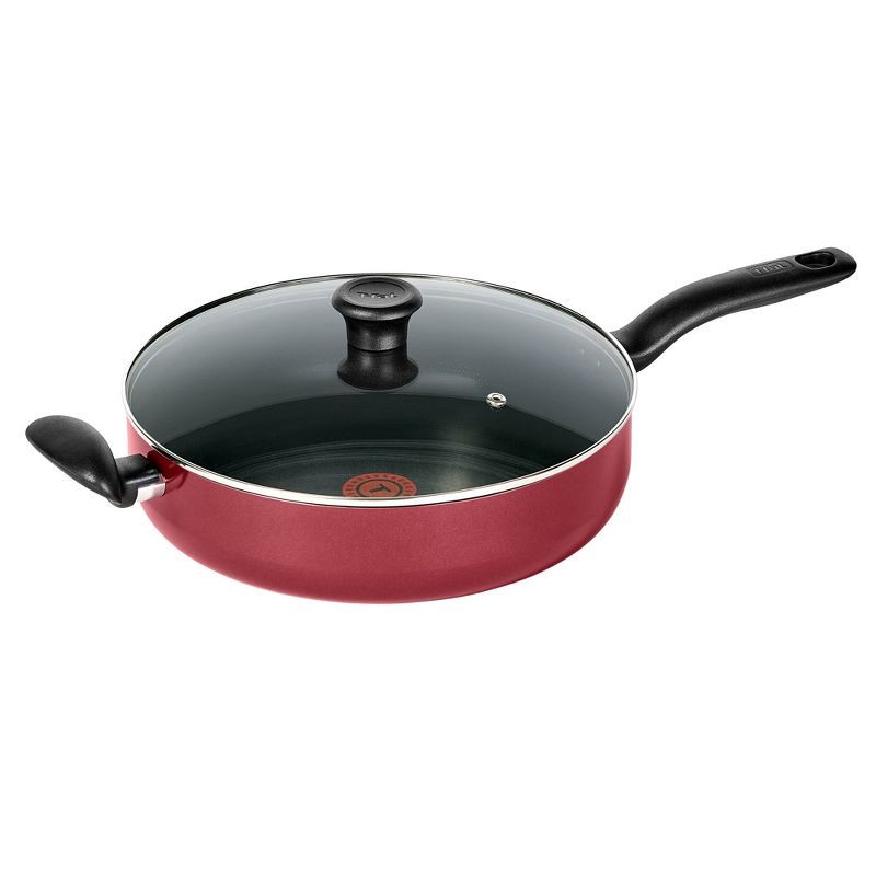 slide 1 of 10, T-Fal Simply Cook 5qt Nonstick Saute Pan with Lid Red, 5 qt