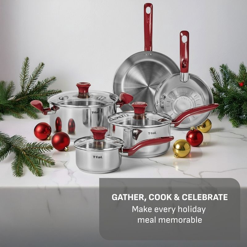 slide 2 of 10, T-Fal Simply Cook 12pc Stainless Steel Cookware Set Red, 12 ct