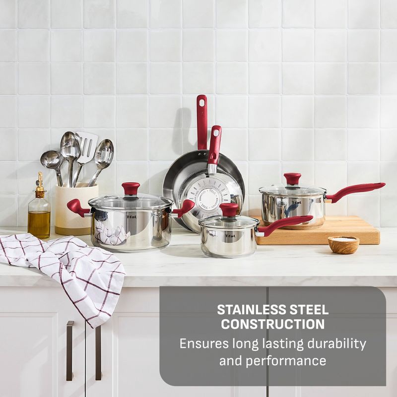 slide 3 of 10, T-Fal Simply Cook 12pc Stainless Steel Cookware Set Red, 12 ct