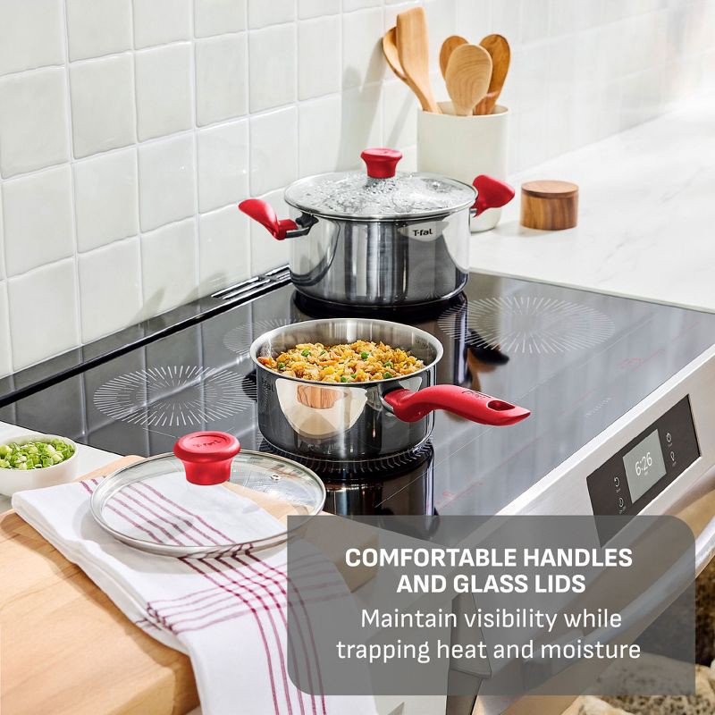 slide 5 of 10, T-Fal Simply Cook 12pc Stainless Steel Cookware Set Red, 12 ct