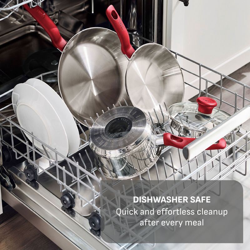 slide 8 of 10, T-Fal Simply Cook 12pc Stainless Steel Cookware Set Red, 12 ct