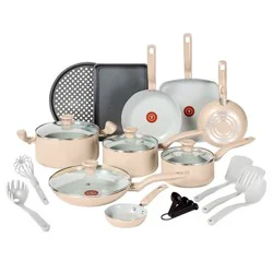 T-Fal Simply Cook 20pc Ceramic Nonstick Cookware Set Beige