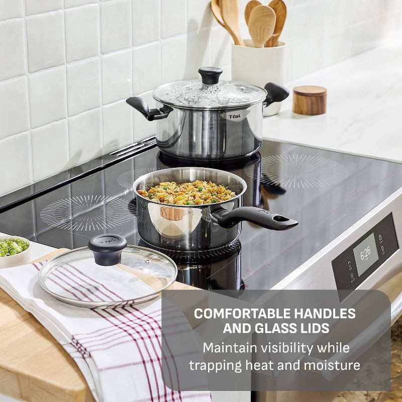 slide 4 of 9, T-Fal Simply Cook 3pc Stainless Steel 2qt Sauce Pan with Lid and 11" Fry Pan Cookware Set, 3 ct, 2 qt