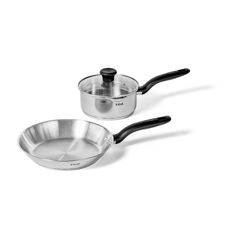 slide 1 of 9, T-Fal Simply Cook 3pc Stainless Steel 2qt Sauce Pan with Lid and 11" Fry Pan Cookware Set, 3 ct, 2 qt
