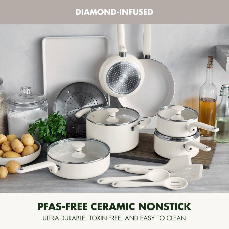 slide 3 of 10, GreenPan Rio Advanced 16pc Ceramic Nonstick Cookware Set Cream, 16 ct