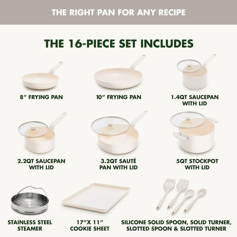 slide 4 of 10, GreenPan Rio Advanced 16pc Ceramic Nonstick Cookware Set Cream, 16 ct