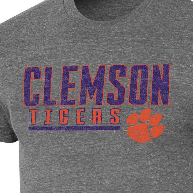 slide 3 of 3, NCAA Clemson Tigers Men's Gray Tri-Blend Short Sleeve T-Shirt - M: Fit, Lightweight, 1 ct
