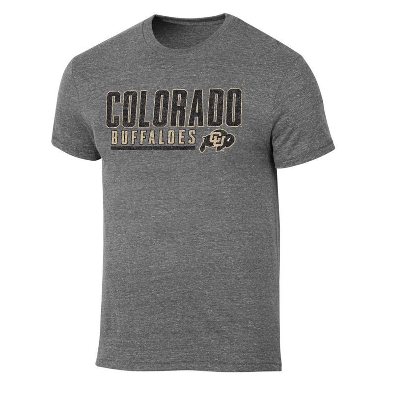 slide 1 of 3, NCAA Colorado Buffaloes Men's Gray Tri-Blend Short Sleeve T-Shirt - M: Fit, Lightweight Fabric, 1 ct