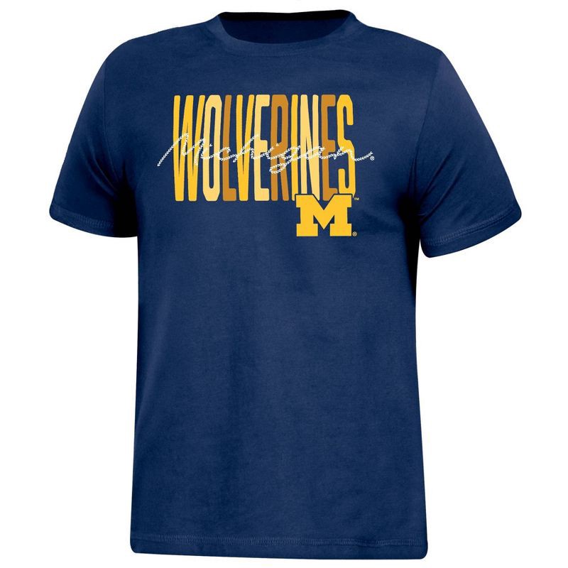slide 1 of 3, NCAA Michigan Wolverines Girls' Crew Neck T-Shirt - XS, 1 ct