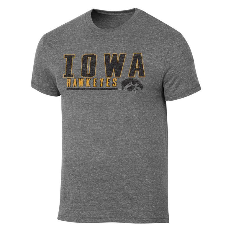 slide 1 of 3, NCAA Iowa Hawkeyes Men's Gray Tri-Blend Short Sleeve T-Shirt - S, 1 ct