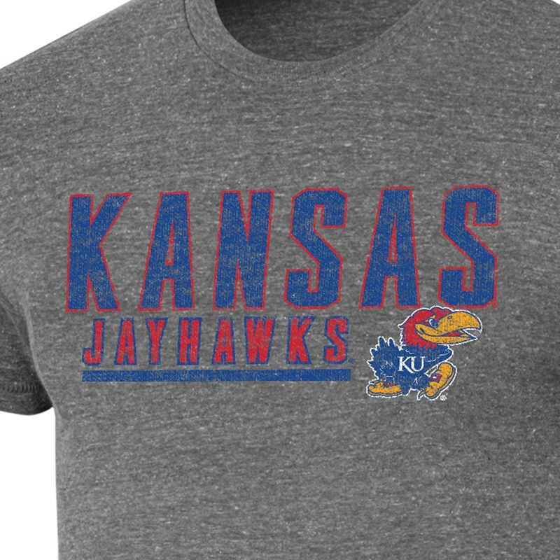 slide 3 of 3, NCAA Kansas Jayhawks Men's Gray Tri-Blend Short Sleeve T-Shirt - XL, 1 ct
