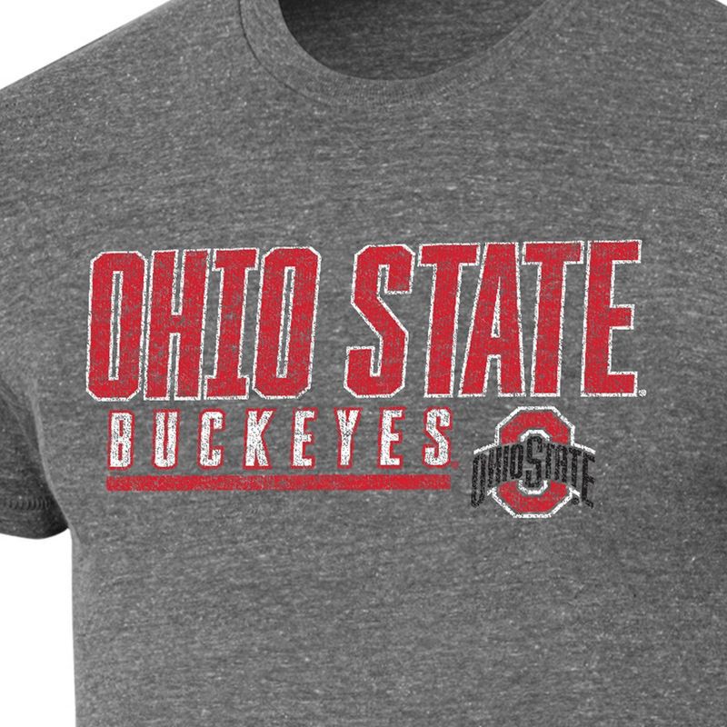 slide 3 of 3, NCAA Ohio State Buckeyes Men's Gray Tri-Blend Short Sleeve T-Shirt - M: Fit, Crew Neck, Lightweight Fabric, 1 ct
