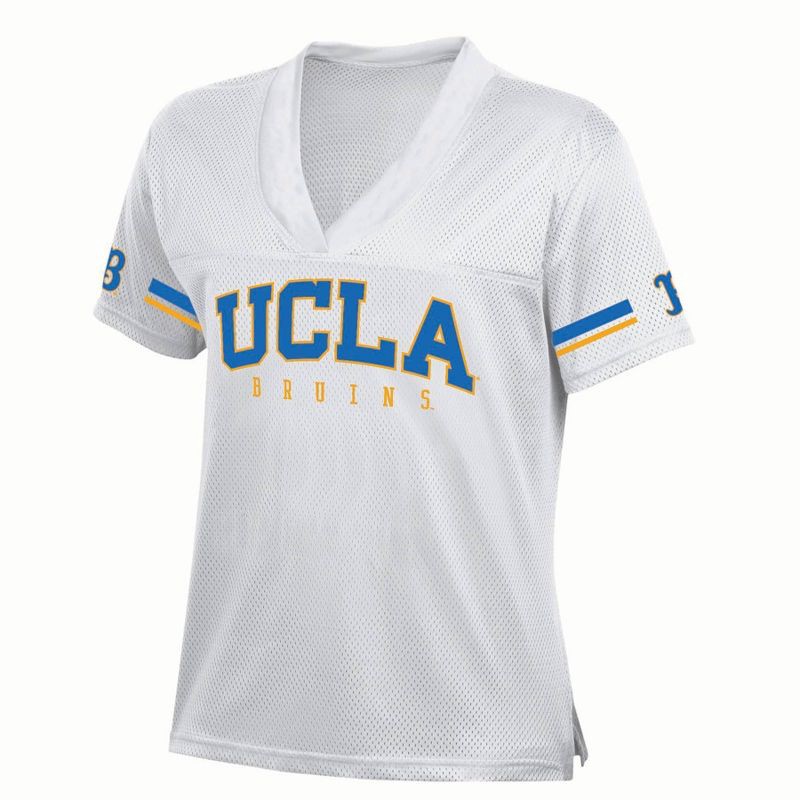 slide 1 of 3, NCAA UCLA Bruins Women's White Jersey - M: Fitted V Neck Pullover, Elbow Sleeve, 1 ct