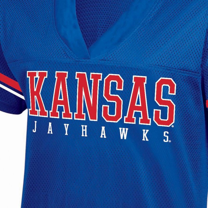 slide 3 of 3, NCAA Kansas Jayhawks Women's White Jersey - M: Polyester V Neck Pullover, Elbow Sleeve, 1 ct