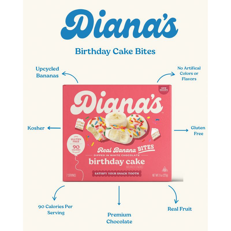 slide 4 of 8, Diana's Bananas Naturally Gluten Free Frozen Real Banana Birthday Cake Whole Fruit Bites - 8oz, 8 oz