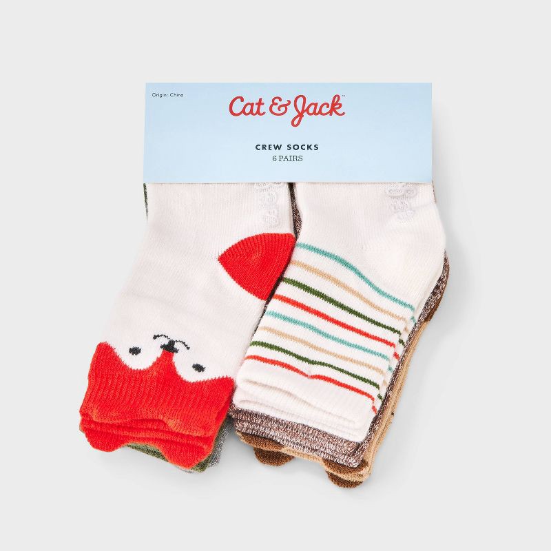 slide 2 of 3, Baby 6pk Critter Crew Socks - Cat & Jack™ 6-12M, 6 ct
