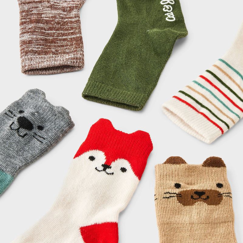 slide 3 of 3, Baby 6pk Critter Crew Socks - Cat & Jack™ 12-24M, 6 ct
