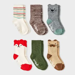 Baby 6pk Critter Crew Socks - Cat & Jack™ 12-24M