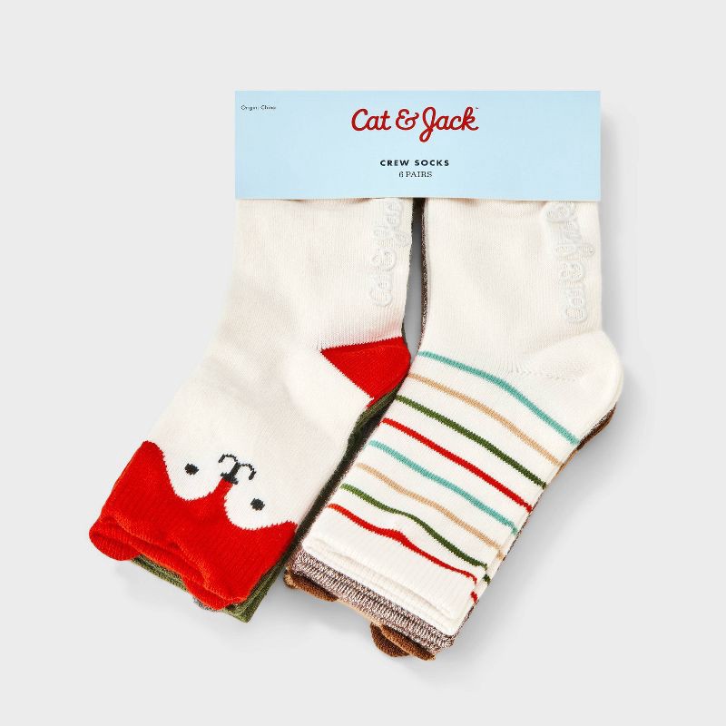 slide 2 of 3, Toddler 6pk Critter Crew Socks - Cat & Jack™ Cream 2T-3T, 6 ct