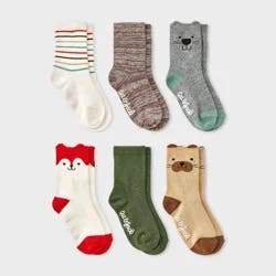 Toddler 6pk Critter Crew Socks - Cat & Jack™ Cream 2T-3T