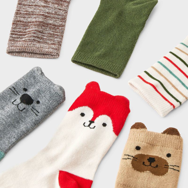 slide 3 of 3, Toddler 6pk Critter Crew Socks - Cat & Jack™ Cream 4T-5T, 6 ct